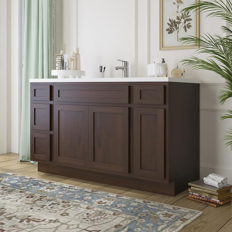 Vanity Art 54" Oak Freestanding Bathroom Vanity Cabinet without Top