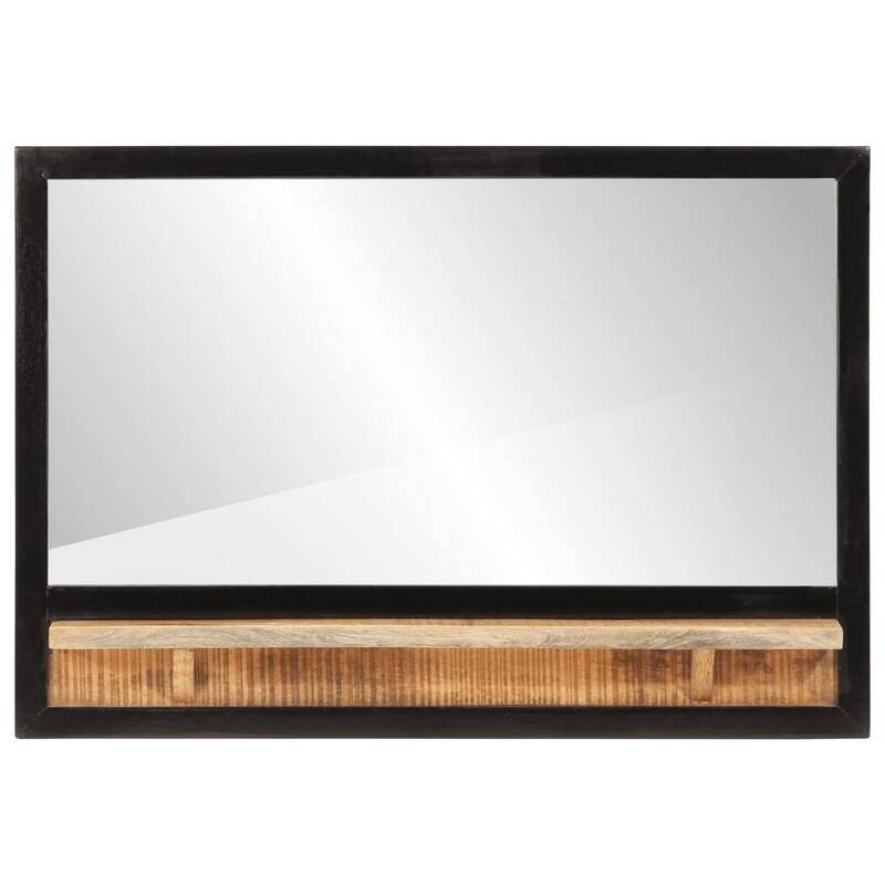 vidaXL Bathroom Mirror Natural wood and glass Solid mango wood, glass, iron - 3.1 in x 31.5 in x 21.7 in