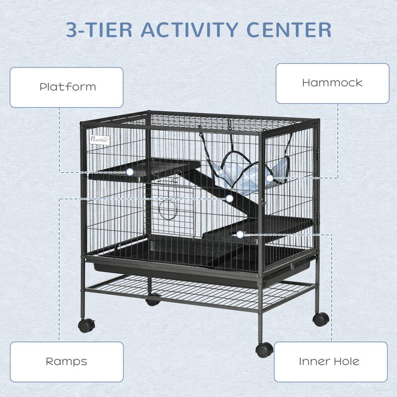 PawHut Small Animal Cage with Wheels, Pet Playpen for Rat, Syrian Hamster, Kitten, Ferrets, Chinchillas with Bottom Shelf