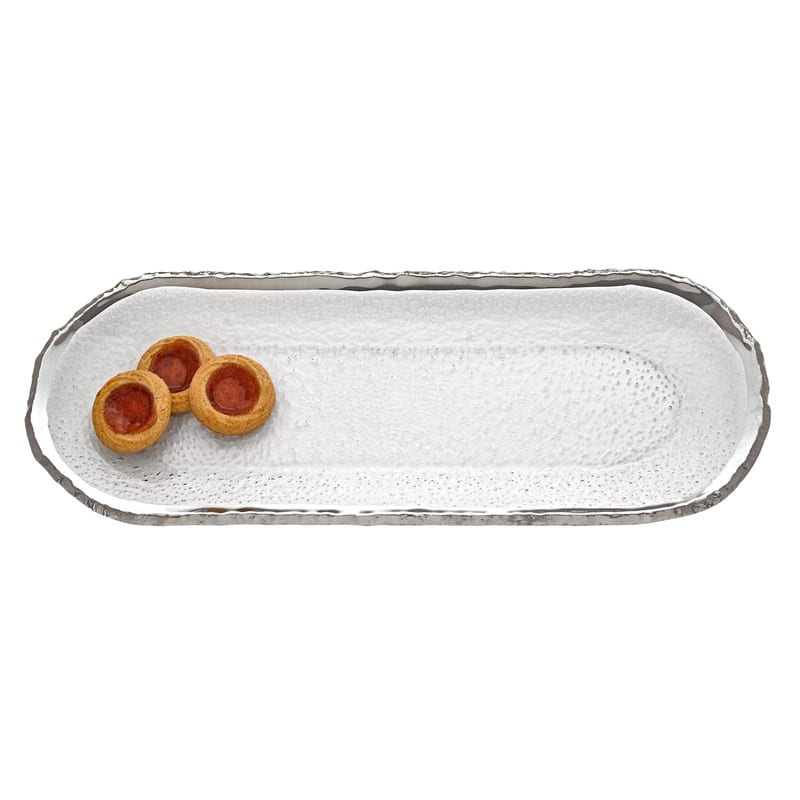 Silver Edge Oval Hand Painted Mouth Blown Glass 18 X 6.5" Platter - 1 Piece - Clear