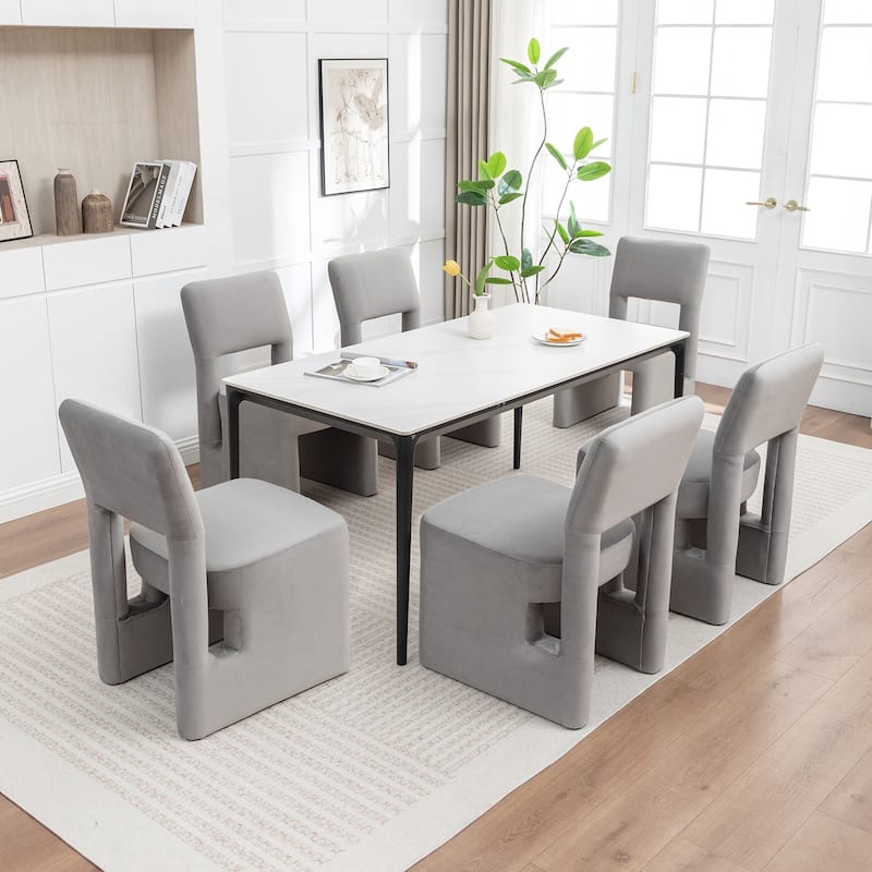 SEYNAR Modern Velvet Upholstered Armless Dining Chair Set of 6 - Grey