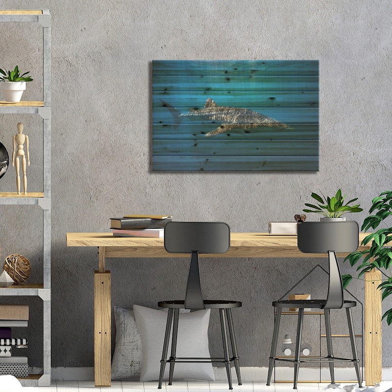 Whale Shark In The Blue Print On Wood by Barathieu Gabriel - Multi-Color
