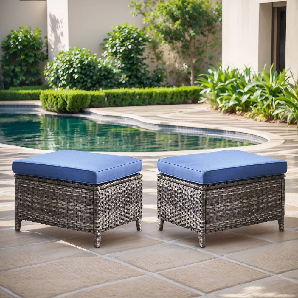 Gymojoy Outdoor Wicker Ottomans, Durable & Weather-Resistant with Olefin Cushions