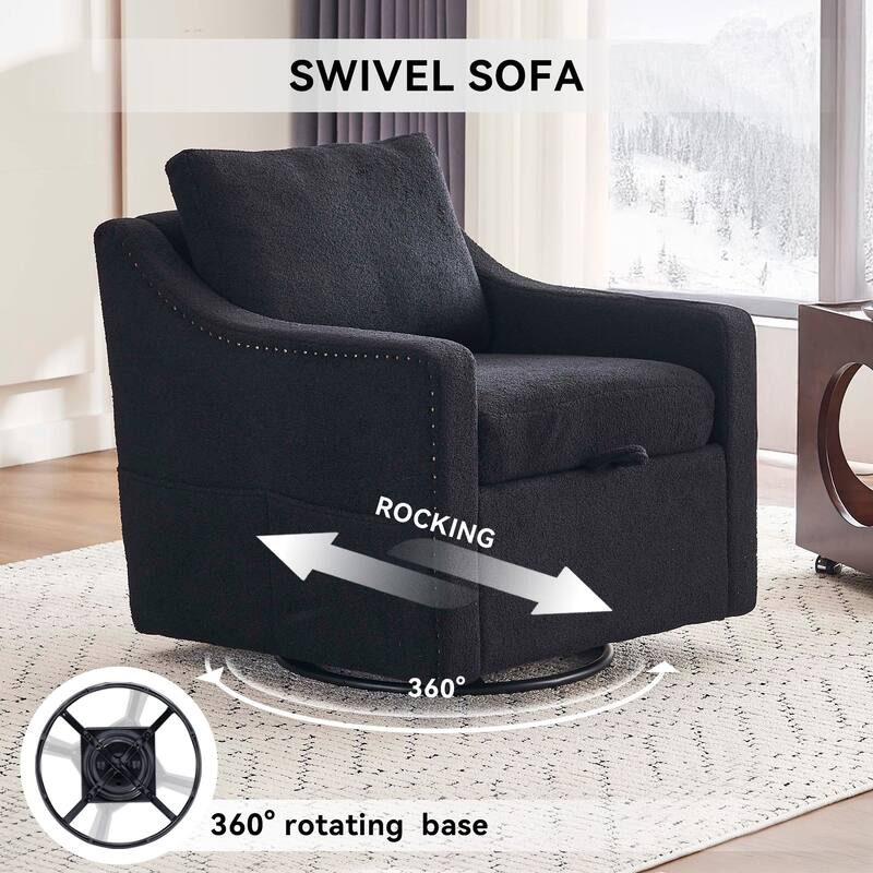 GDFStudio - Liam Modern 360° Swivel Linen Accent Chair with Rivet Detailing
