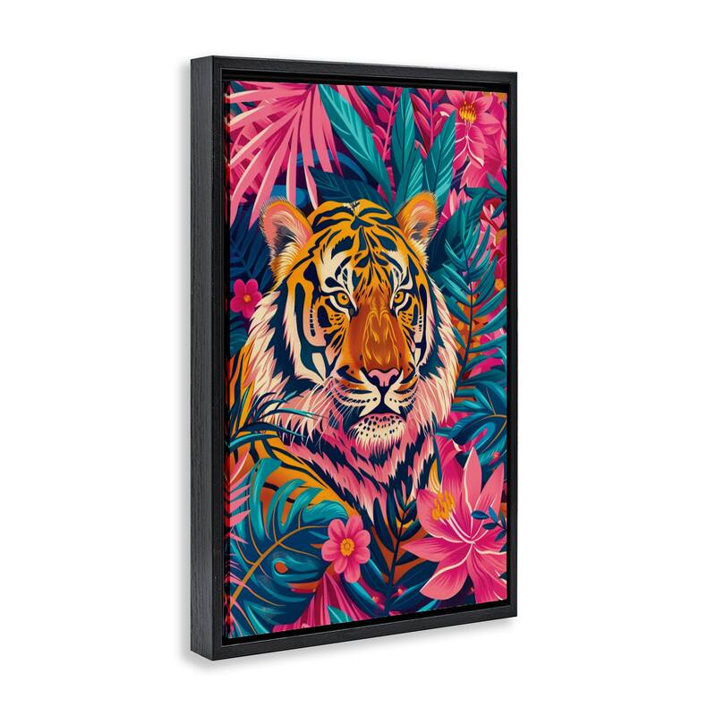 Stupell Tropical Tiger Among Leaves Framed Floater Canvas Wall Art Design By LSR Design Studio