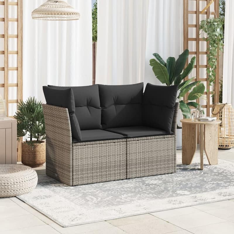 vidaXL Patio Sofa with Cushions Outdoor Seating Sectional Sofa Poly Rattan