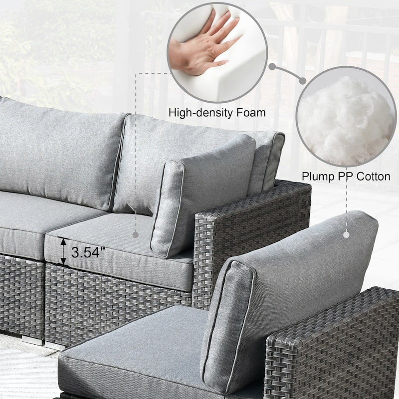 HOOOWOOO 7-piece Grey Rattan Wicker Outdoor Furniture Sectional Set