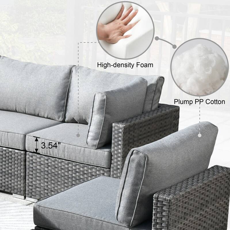 HOOOWOOO 9-piece Grey Wicker Patio Outdoor Sectional Set with Swivel Rocking Chair