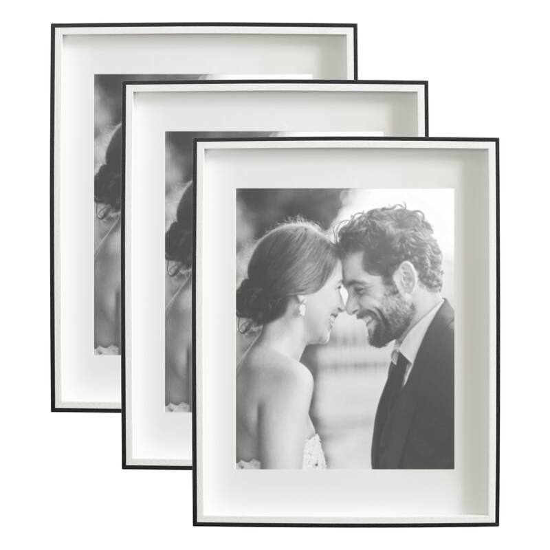 Kate and Laurel Gibson Photo Frame Set - 3 Piece 14x18 matted to 11x14 - Black/White