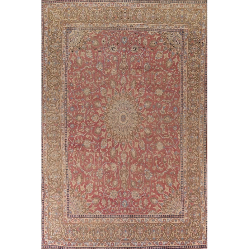 Mashad Persian Vintage Area Rug Handmade Floral Pink Wool Carpet - 9'2"x 13'5"