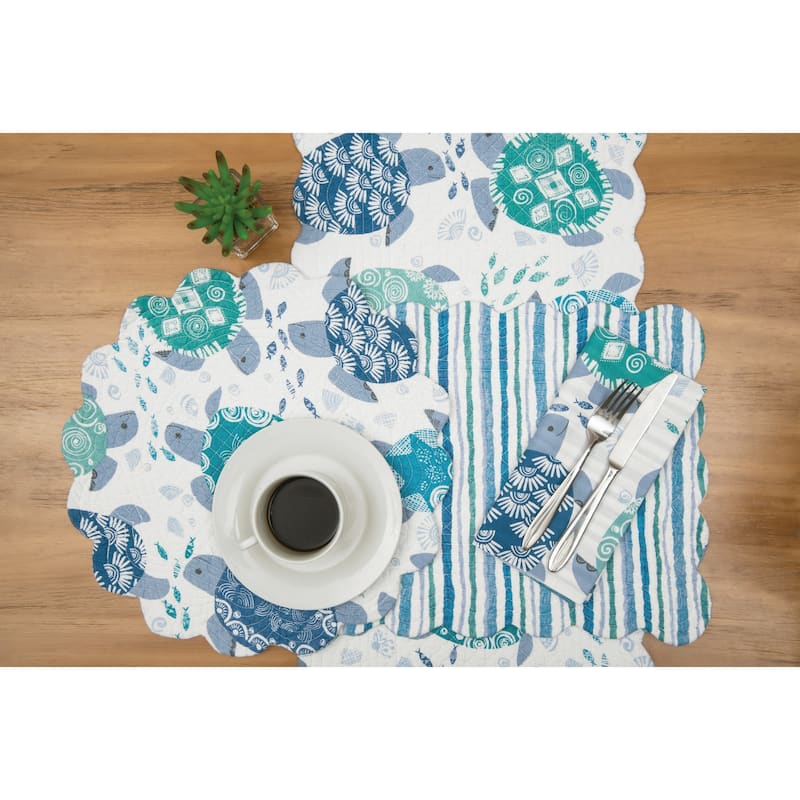 Turtle Bay Quilted Reversible Blue Coastal Table Runner