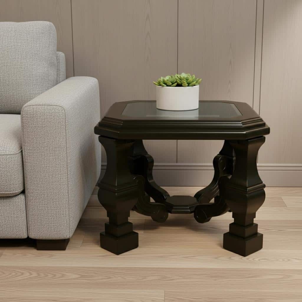 HomeRoots 24" Espresso Brown And Clear Wood And Glass Square End Table - 30.00 in. x 24.00 in. x 28.00 in.