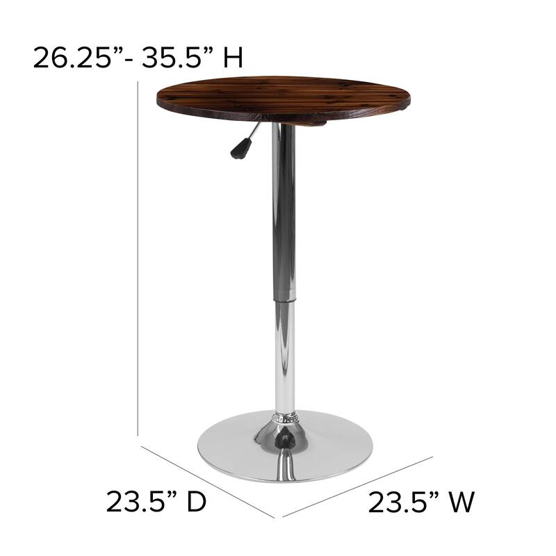 23.5" Round Adjustable Pine Wood Table (Adjustable Range 26.25" - 35.5") - 23.5"D x 23.5"W x 26.25" - 35.5"H