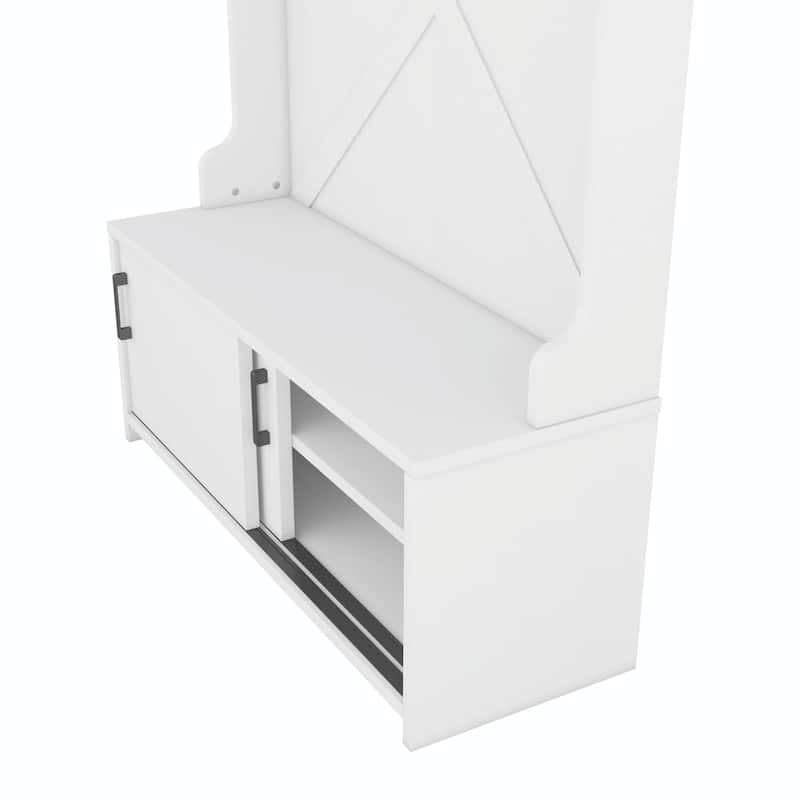 74.8"H Hall Tree with Top Shelf, Storage Bench, Sliding Doors and 5 Hooks