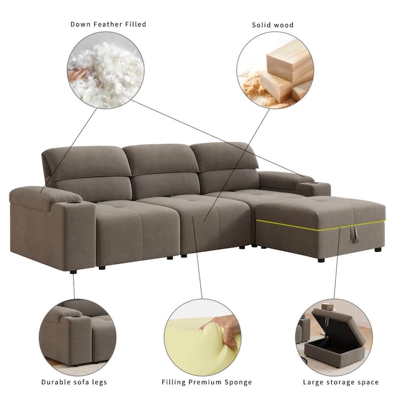 105" Modern L-shaped Cloud Sectional Sofa with Adjustable Backrest and Ottoman