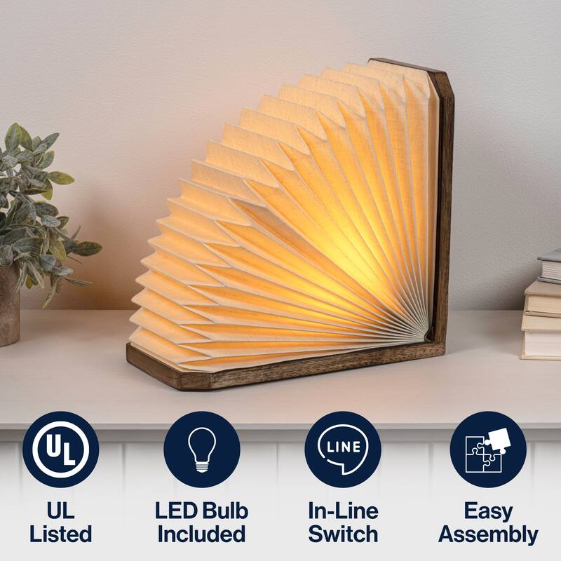 Darla Modern Art Deco Paper Half Pleated Fan LED Table Lamp, Natural