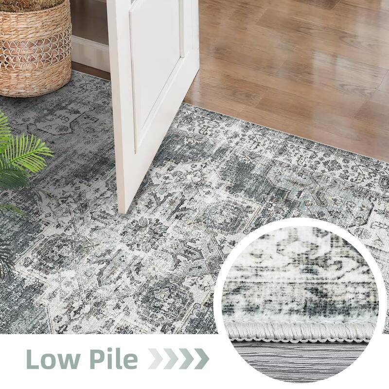 Vintage Rugs for Living Room, Medallion Print Soft Non Slip Low Pile Floor Carpet