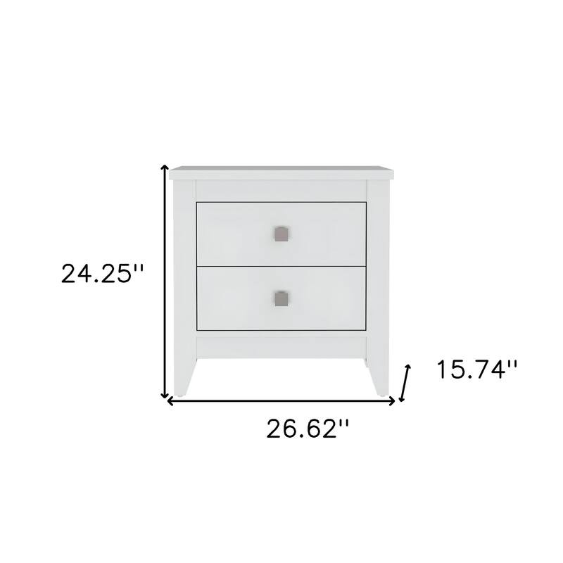 HomeRoots 24" White Wood Two Drawer Nightstand