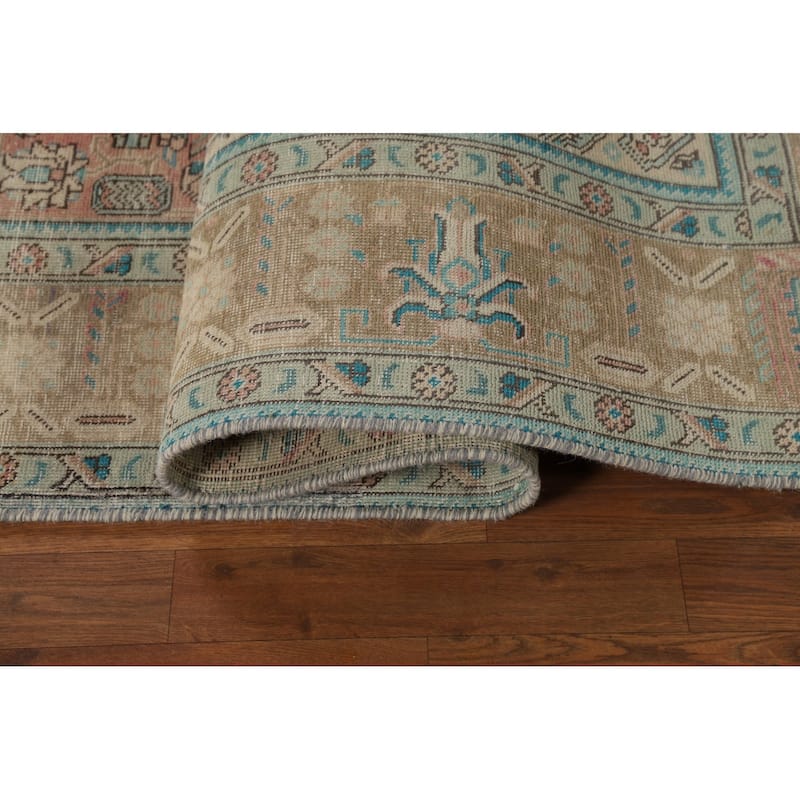 Pink Distressed Tabriz Persian Area Rug Hand-Knotted Wool Carpet - 6'8" x 9'0"