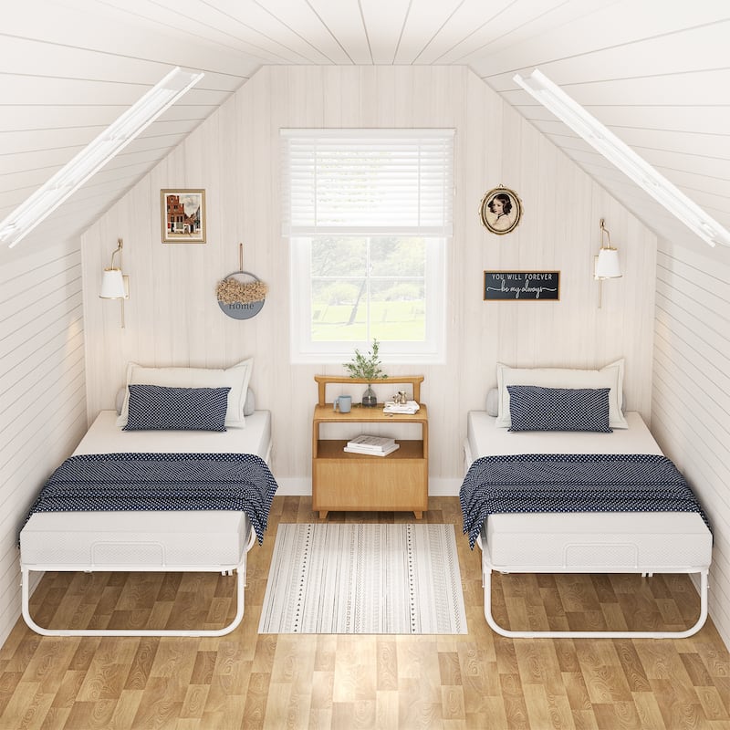 Folding Bed with 5 Inch Memory Foam Mattress, Small Single Bed Extra Guest Bed with Wheel