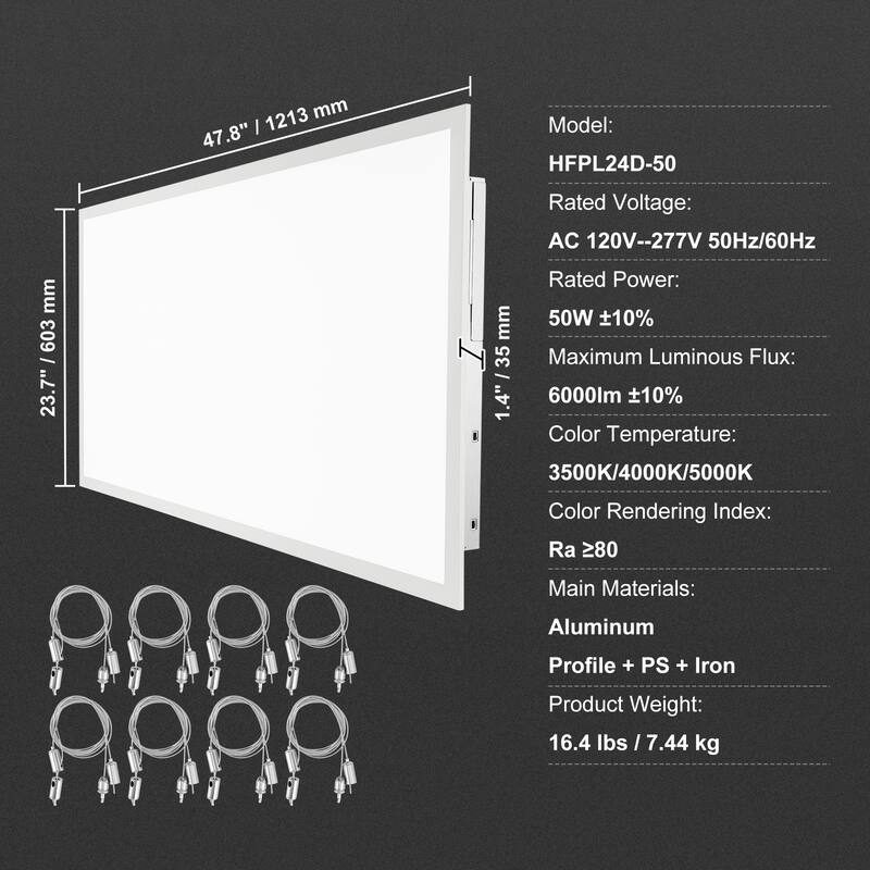 2 Pack LED Flat Panel Light, Surface Mount LED Drop Ceiling Light Fixture with Adjustable Color Temperature 3500K/4000K/5000K