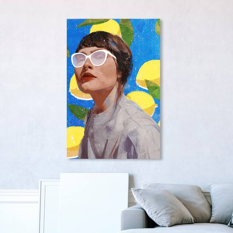 Wynwood Studio Fashion and Glam Lemon Time Blue and Modern & Contemporary Wall Art Canvas Print - 45 x 30