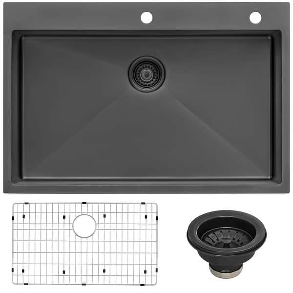 Ruvati 33 X 22 Inch Gunmetal Black Stainless Steel Drop In Topmount Kitchen Sink 16 Gauge Single Bowl Rvh5005bl Overstock 32325181