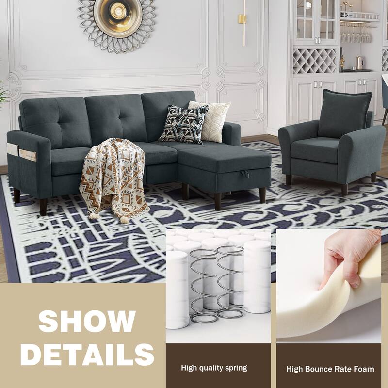 3 Pieces Living Room Set with Storage Ottoman