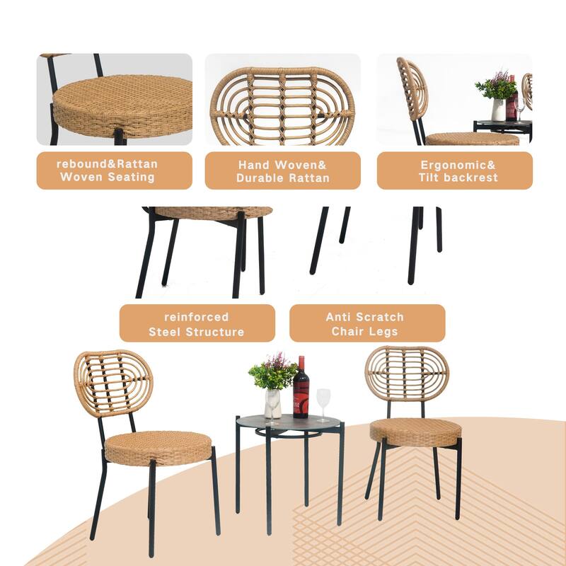 3 Pieces Of Luxury Outdoor Wicker Furniture - Patio Bistro Style Table And Chair Combination,Weather-resistant PE Wicker