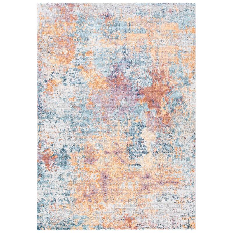 SAFAVIEH Crystal Friedoline Modern Abstract Distressed Rug - 6'3" Square - Gold/Blue