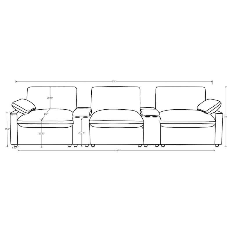 Collins 5-Piece Power Reclining Home Theater Seating - 150"W x 40"D x 38"H