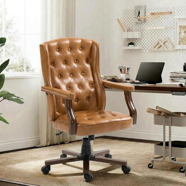 Executive Wingback Chair, Leather/PU Fabric, Tufted Backrest - On