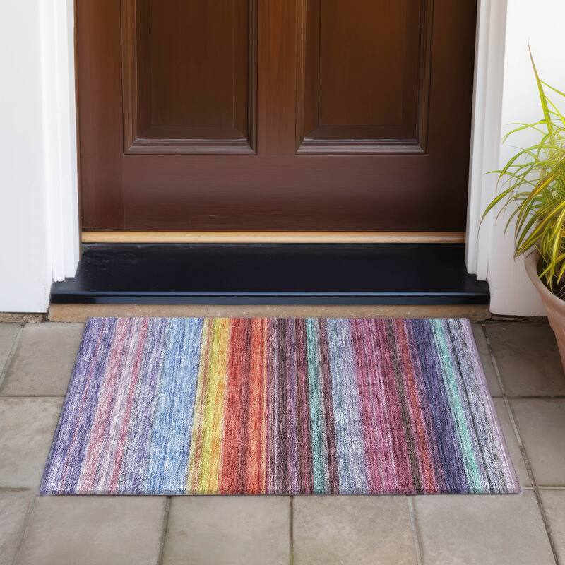Machine Washable Indoor/ Outdoor Ombre Stripes Chantille Rug - Lavender - 1'8" x 2'6"