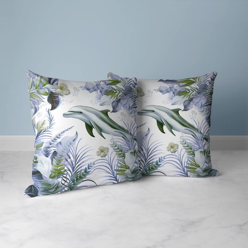 Green And Blue Dolphin Haven Faux Suede Throw Pillow Zipper