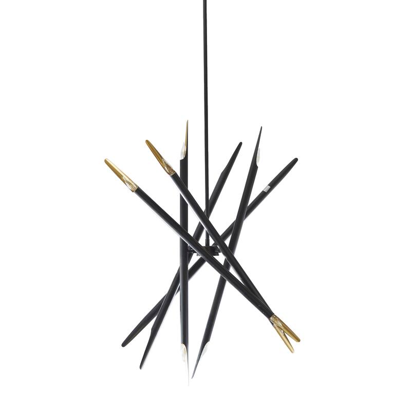 Metal Abstract 12 Light Room Chandelier with Angled Beams and Suspension Rod - Black - Roche River Decor