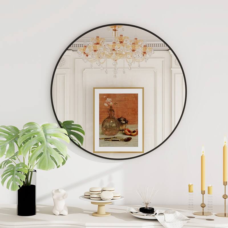 Maypex Aluminium Framed Circular Wall Mirror - Black - 32in