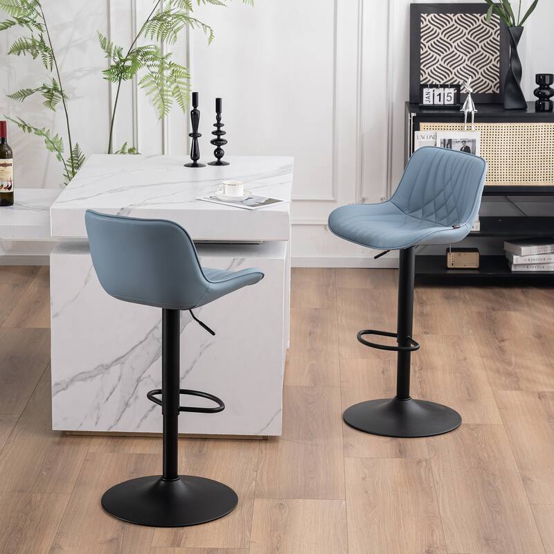 Adjustable Bar Stools Set of 2, Faux Leather Swivel Bar Chairs