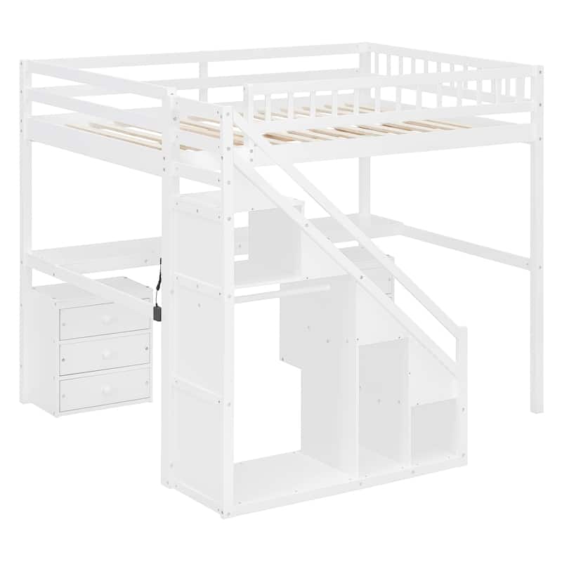 Full Size Loft Bed with Two Chest of Drawers