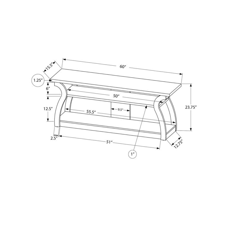 Modern 60" TV Stand, White Laminate with Curved Sides, Open Storage Shelves, Contemporary Media Console