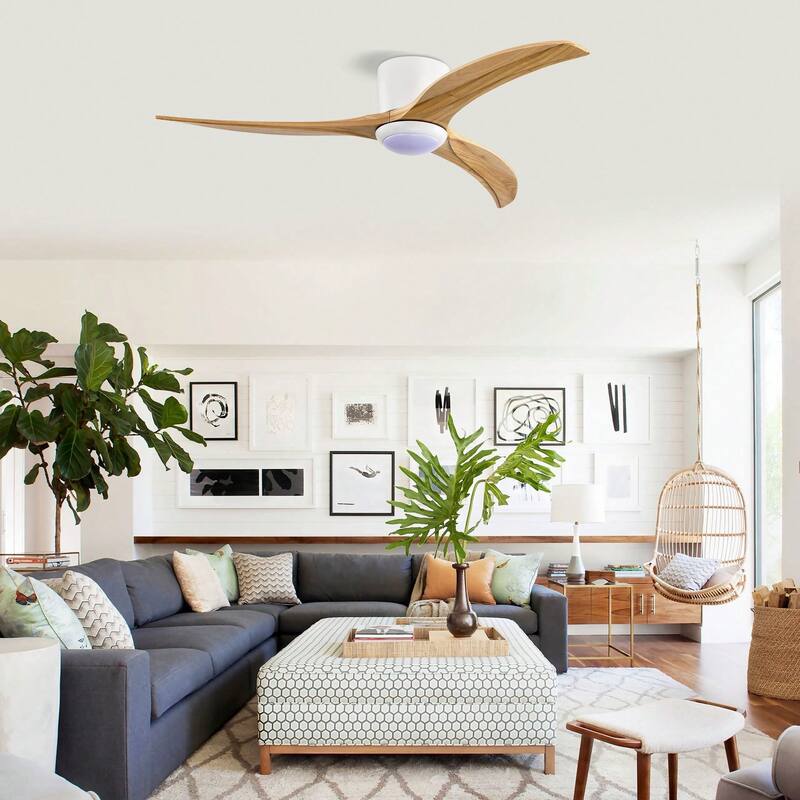 Cusp Barn 52" Flush Mount Wood Ceiling Fan With Light and Remote, Noiseless Reversible Motor 6 Speeds Ceiling Fan for Bedroom
