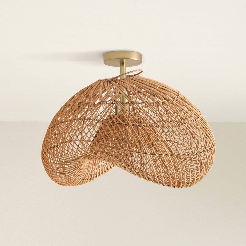 Sepherina Rattan Flush Mount - Rattan Natural 1-Light Handwoven Ceiling Light for Bedroom or Hallway in Modern, Farmhouse Style
