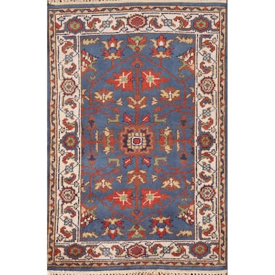 Blue Floral Oushak Indian Area Rug Hand-knotted Wool Carpet - 3'0"x 4'9"