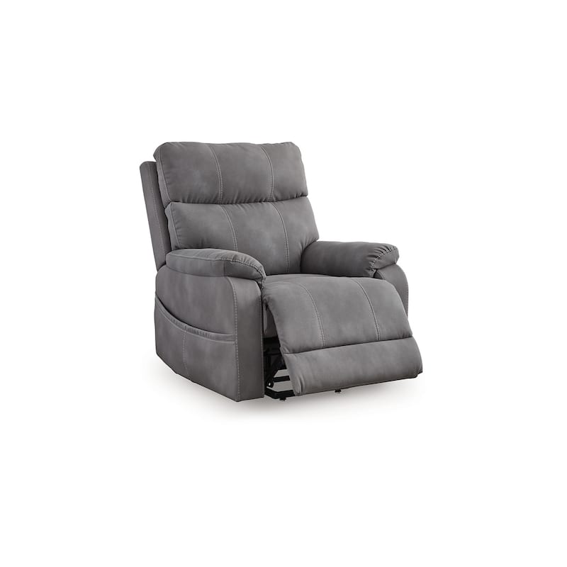 Corbin Power Lift Recliner Chair, Gray Faux Leather, Pillow Top Arms