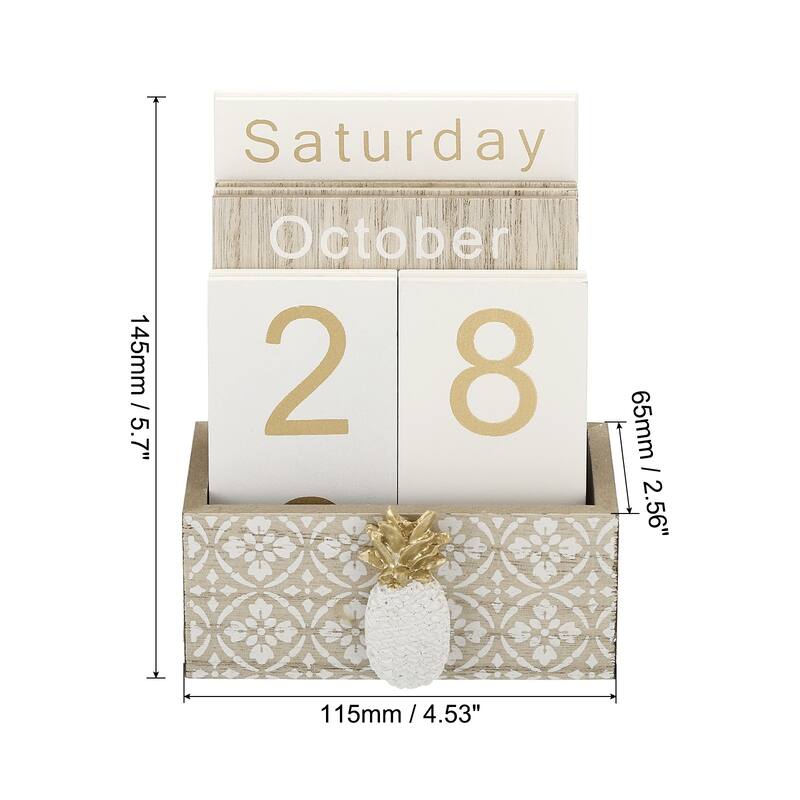 Vintage Wood Block Perpetual Calendar, Wooden Display Blocks Style 1 - Brown - Brown