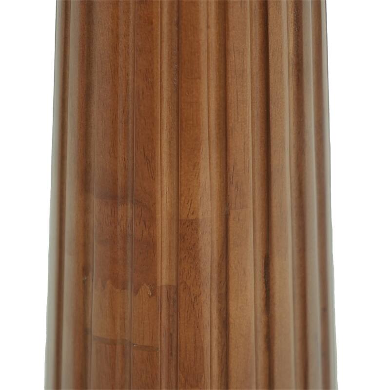 33" Retro Round Side Table, Glass & Sintered Stone Tabletop Dining Table with Solid Wood Pedestal