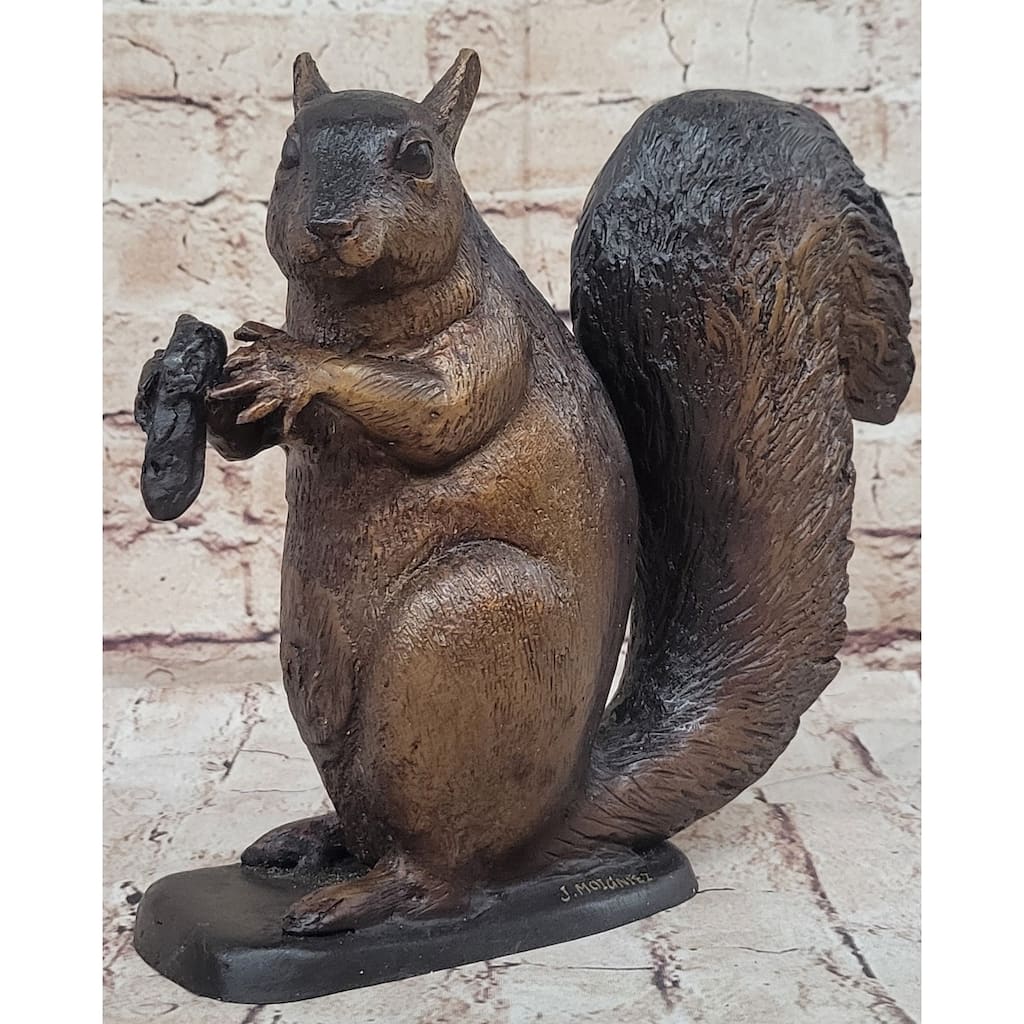 Bronze Metal Squirrel Sculpture Statue Figurine Indoor Outdoor Animal Decor By Moigniez