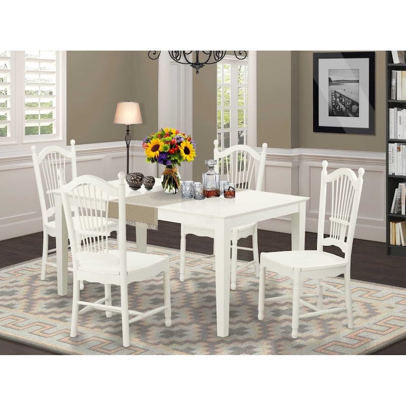 HomeStock 5-Pc Linen White Finish Solid Wood Top - Dining Room Set - Seats 4