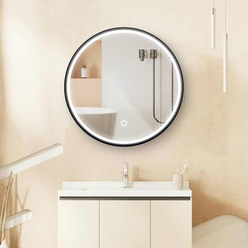 Alvana LED Black framed Wall mount Medicine Cabinet with Mirror Anti-fog function with 3 colors light - 24'' x 24''