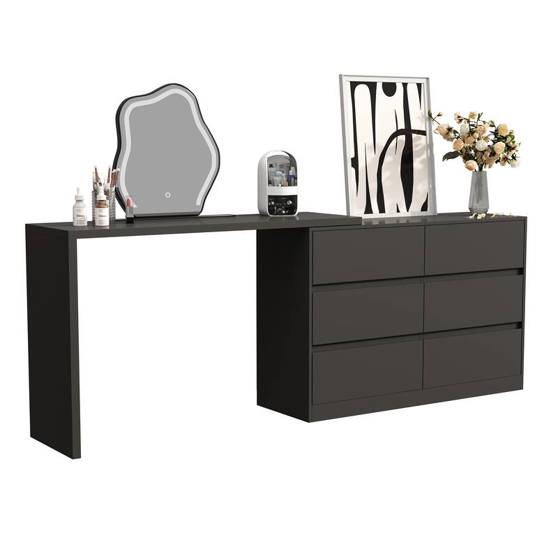 Kerrogee Rotating Dresser and Desk 6 Drawer Dresser Makeup Vanity