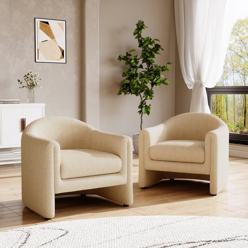 Modern 32.3" wide Upholstered Accent Chairs Set of 2 - Boucle - Camel&Boucle